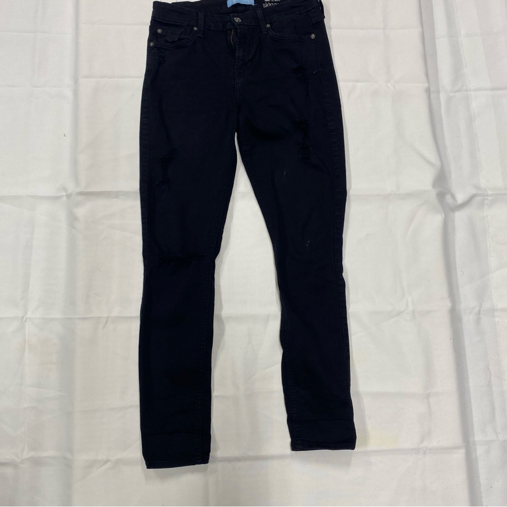 7 For All Mankind Women’s b(air) Skinny Black Jeans Distressed Size 27